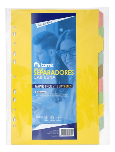Separador De Cartulina Torre 10 Divisiones Oficio Pack 3 Un