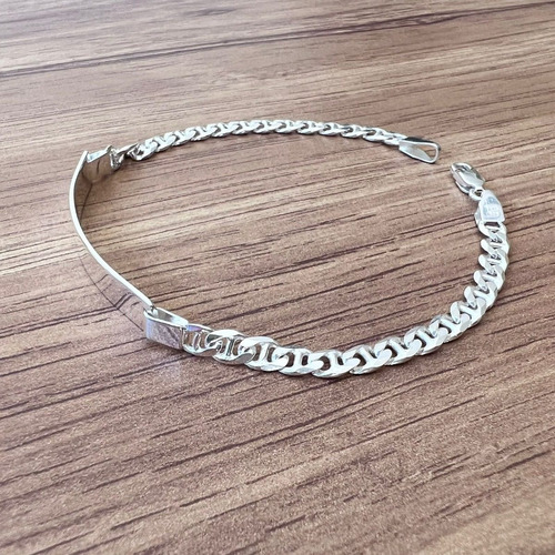 Imagen 5 de 9 de Esclava Pulsera Gucci Plata .925 Placa Lisa Hombre Agálea