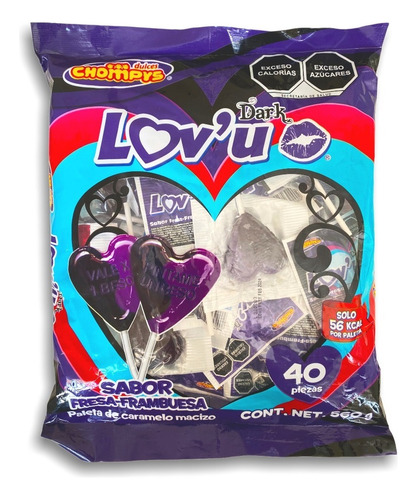 Paletas Caramelo Lovu Dark Dulce Chompys Corazon 40pz 560g
