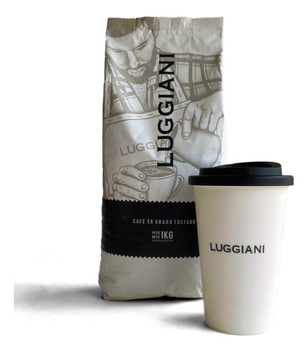 Cafe En Grano Luggiani Bianco 1kg. + Vaso Reutilizable 