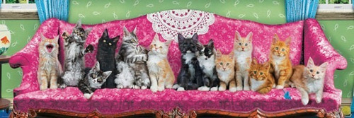Imagen 2 de 2 de Rompecabezas Panóramico: Sofá De Gatitos - 1000 Pzas