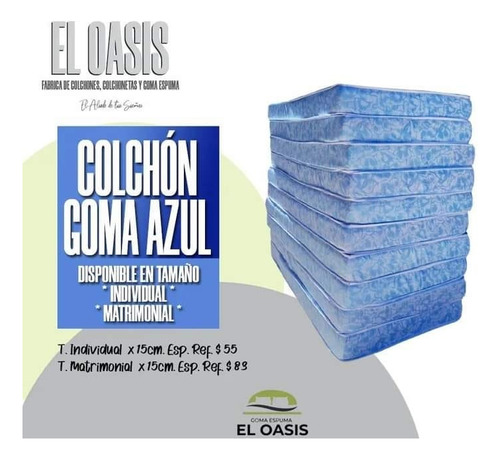 Colchones En Goma Azul Tela Lisa  El Oasis 100x190x20cm