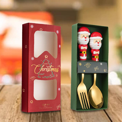 Qa Juego De 2 Tenedores Y Cucharas Navideñas, Papá Noel