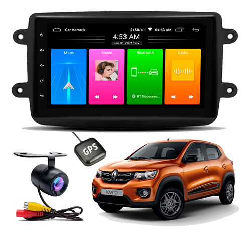 Kit Multimidia Android Kwid 2017 A 2023 Moldura + Camera Ré