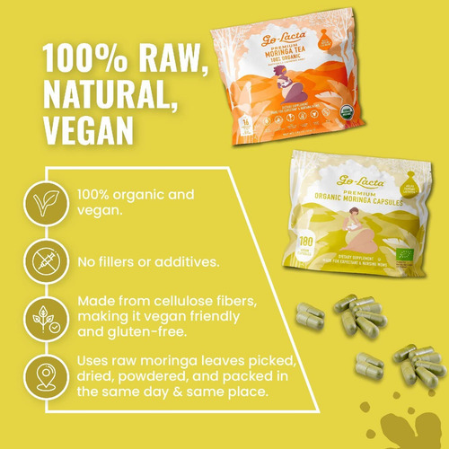 Go-lacta Paquete Orgánico Cápsulas Y Té De Moringa 180+16