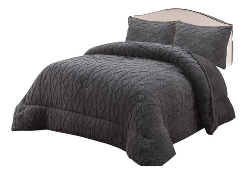 Cobertores Con Chiporro De Invierno King Trenzados 250x270 Gris Oscuro Lisa