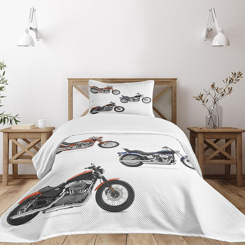 Ambesonne Motocicleta Colcha, Ilustración De 3 Motocicletas 