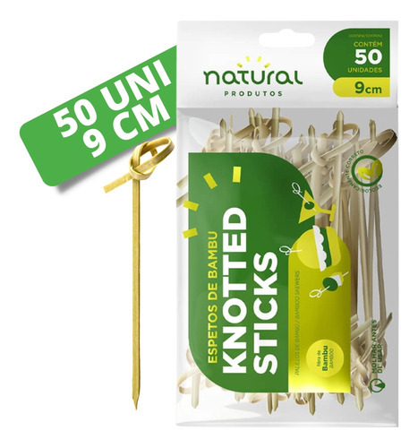 50 Uni - Espeto Bambu Knotted Stick Nozinho Lanches Bebidas