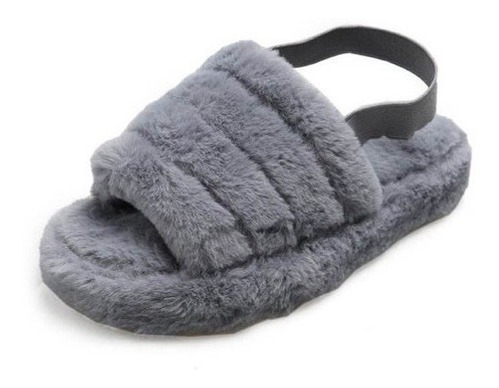 Sandalia Pantufla Peluche Elástico Dama Moda Casual Fluffy