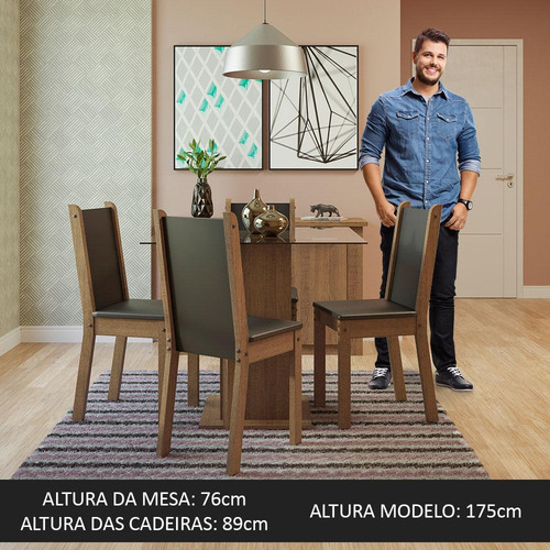 Juego Comedor Aline Madesa Mesa Tablero Vidrio 4 Sillas Mcp