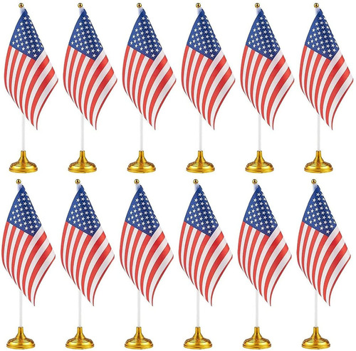 Paquete De 12 Mini Banderas Americanas Patrióticas Con Sopor