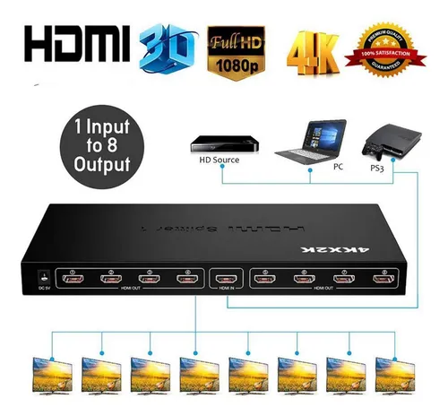 Conmutador Splitter Hdmi, 1 Entrada X 8 Salidas, 4k X 2k 3d