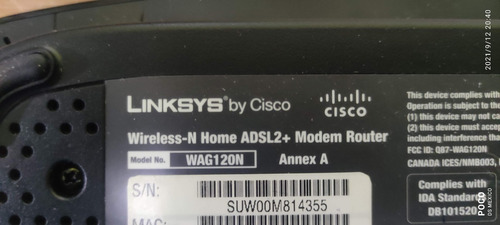 Módem Router Linksys Wag120n Adsl2 Cisco En Caja (Usado)