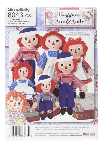 Simplicity Us8043o Raggedy Ann And Andy Kit Patron Costura