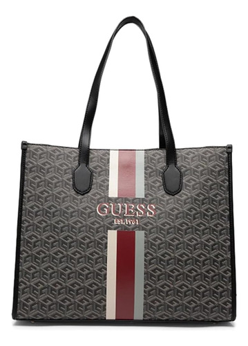 Guess Silvana Zip Tote Charcoal Logo One Size