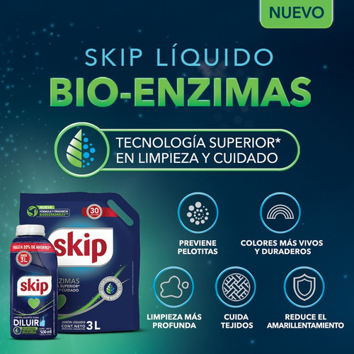 Jabón Líquido Para Diluir Skip Bio-enzimas Tecnologia Superior En Limpieza Y Cuidado 500 Ml