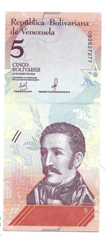 Liquido Billete De Venezuela.  5 Bolívares 2018 Unc