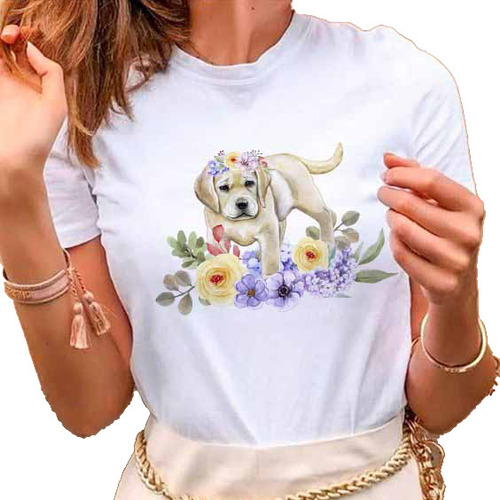 Remera Dama Mujer Street Mascota Con Flores Perro Perrito 15