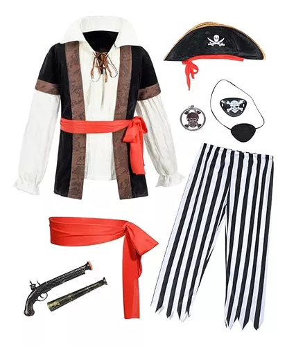Juego de 6 accesorios para disfraz de capitán pirata, 2 parches para ojos  para niños, sombrero con cinturón para niños y niñas, fiesta de Halloween