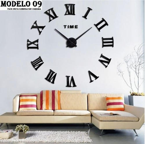 Reloj Gigante De Pared Modelo Romano Grandes Efecto 3d. Negro