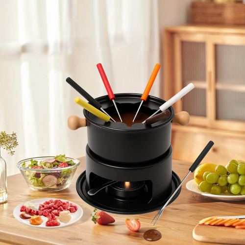 Fondue Com 6 Garfos 11 Peça Queijo Chocolate Com Petisqueira