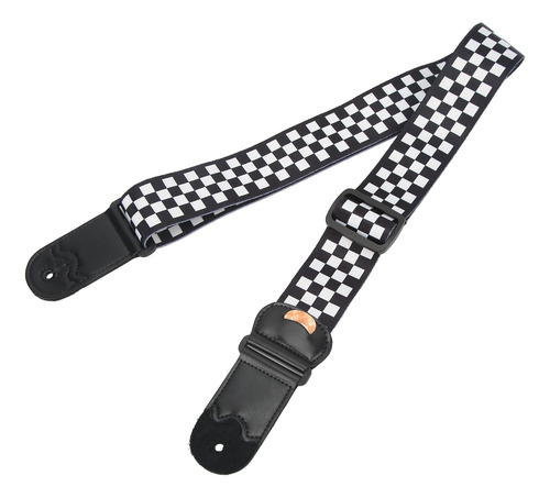 Correa De Guitarra Ajustable A Cuadros En Blanco Y Negro Con