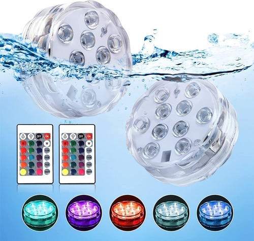 Pack 2 Luces Para Piscina Sumergibles 16 Colores Con Control