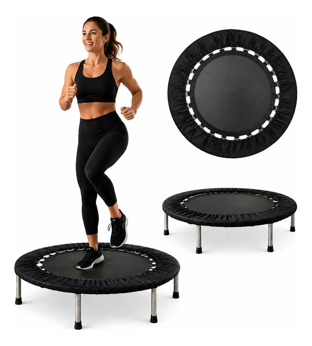 Mini Trampolín Fitness Rebotador De Acero para Ejercicio 100 Kg Negro