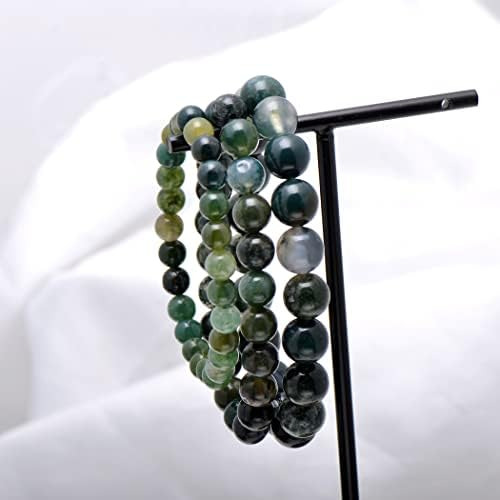 Paialco Set De 3 Moss Agate Gemstone Prolpela Elática Tamaño