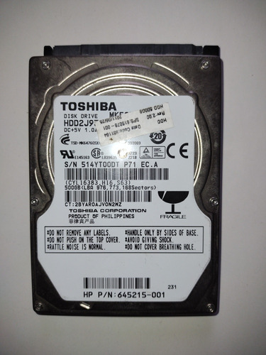 Disco Duro 500 Gb Toshiba De 2.5   Sata Para Laptop 