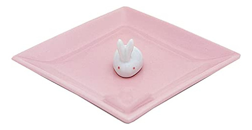 Pottery Incense Plate & Rabbit Of Incense Sticks (pink)