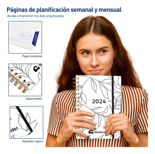 Agendas 2024 Escolares Organizador Planeador Diaria 21*16 Cm Portada Blanco Agenda espiral