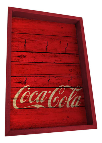 Porta Chave Coca Cola Madeira Wood Style Vermelho