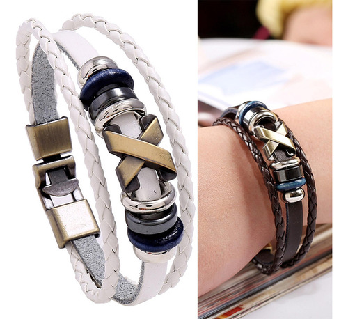 2 Paquete De 2 A 4 Pulseras De Cuero Trenzado A La 2 Piezas