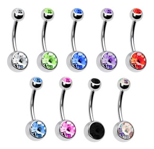 Piercing Ombligo Doble Strass X 2 Aritos Acero Quirurgico