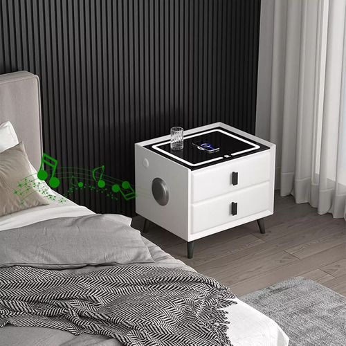 Mesa Cabeceira 2 Gavetas Branco Mesa Vidro Temperado Mesinha Auxiliar Lateral Cama Quarto Inteligente Luz Luminária Led White Arrow