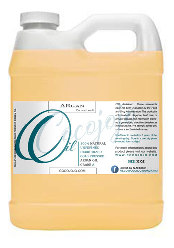 Cocojojo 100% Pure Argan Oil Deodorized Refined Cold Pressed