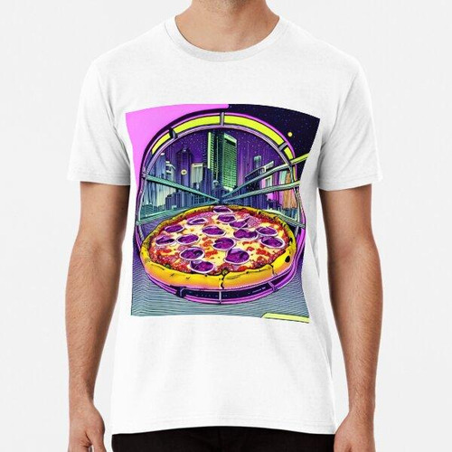 Remera Pizza Con La Ciudad De Noche Estilo Retro Algodon Pre