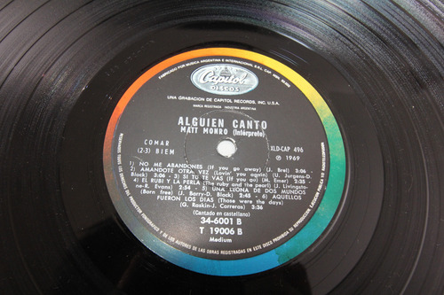 Vinilo Matt Monro Alguien Cantó 1969 En Castellano (Usado)