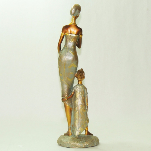 Boneca Africana Mãe E Filho Resina Negra Estátua Estatueta