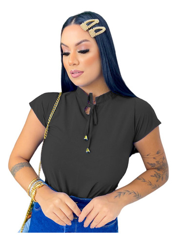 Blusa Feminina Gota Manga Curta Poa Viscose Moda Evangelica