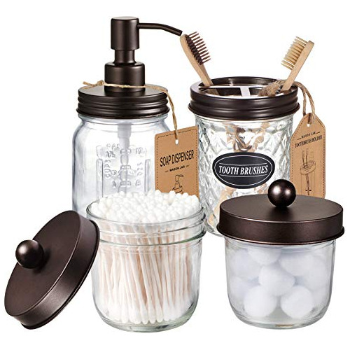 Mason Jar Set De Accesorios De Baño (paquete De 4) -dispensa