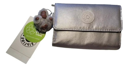 Cartera Kipling Monedero Mujer Pixi Smooth Silver Metal 6108 Color Plateado Diseño De La Tela Liso