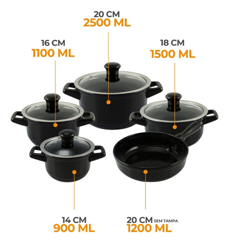 Conjunto De Panelas Duo Smart 5 Peças - Preto - Ceraflame Preto