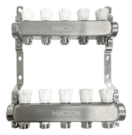 Colector Acero Inox. P/ Piso Radiante 5 Circuitos Macson