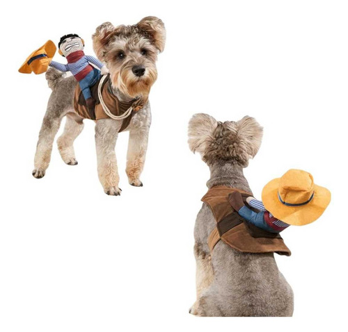 Imagen 2 de 4 de Disfraz Para Perros Y Gatos Con Jinete De Vaquero Dif Tallas