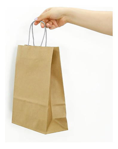 Bolsas Papel Kraft Ecologica 21x15x8cm Pack 50 Uni Con Asa