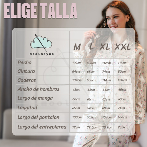 Pijama De Mujer Blanco Con Flores Mangas Largas De Seda