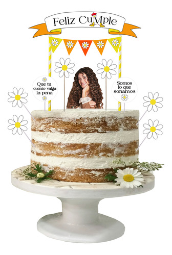 Topper Adorno Torta Banderin Feliz Cumple Margarita Blanco Margarita
