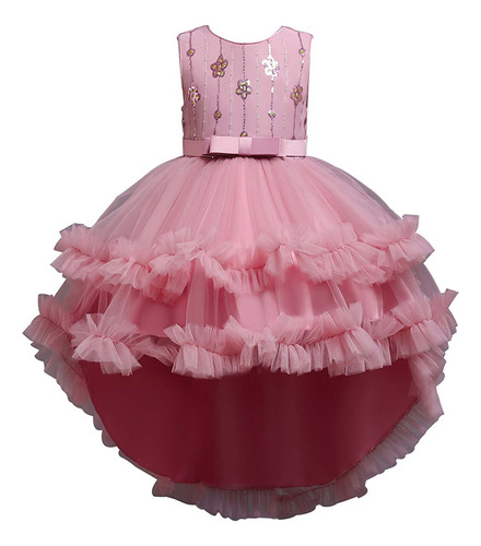 Vestido Para Niña, Bordado Sin Princesa, Lentejuelas, Cola D